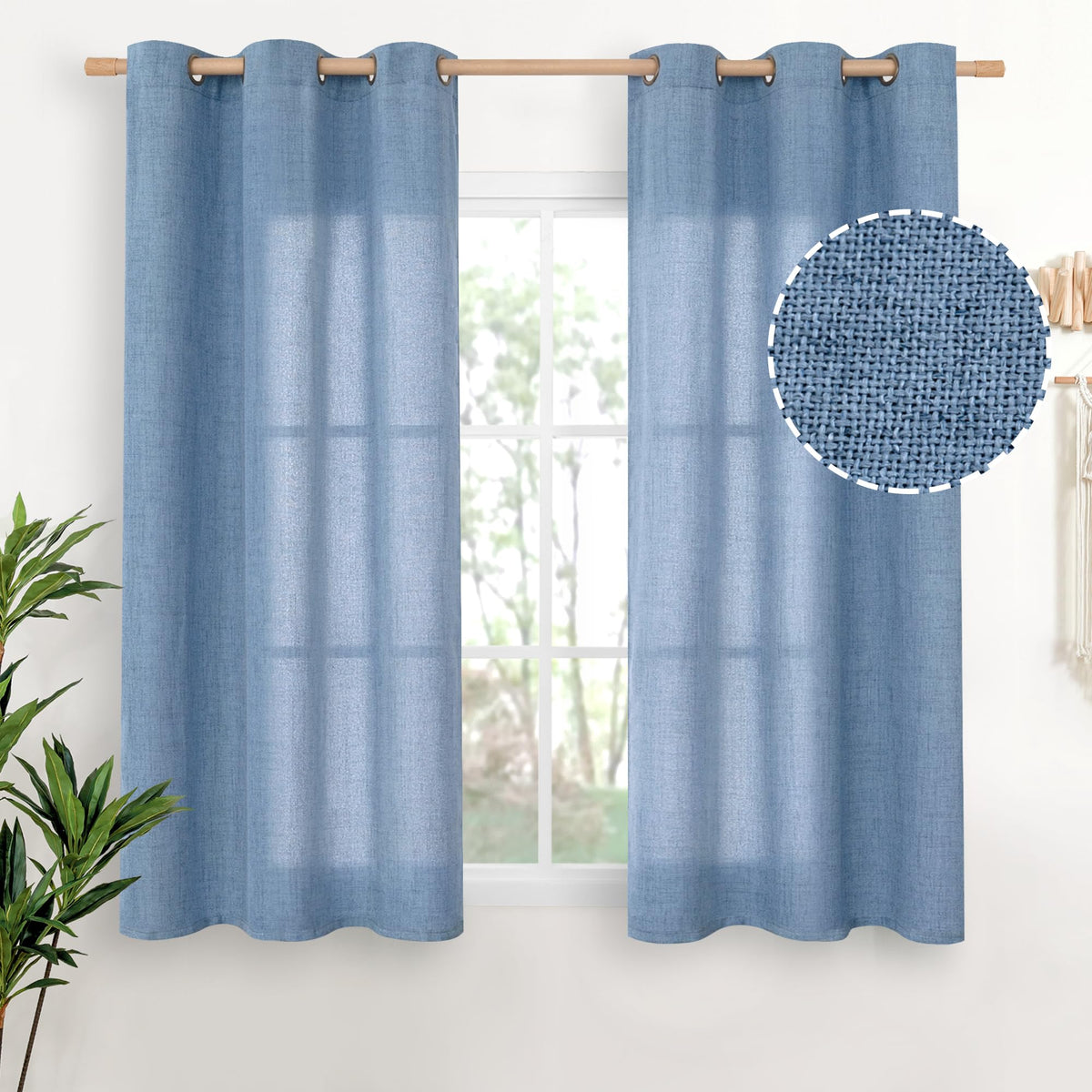 YoungsTex Linen Semi Sheer Curtains 63 Inch Length, Light Filtering Drapes