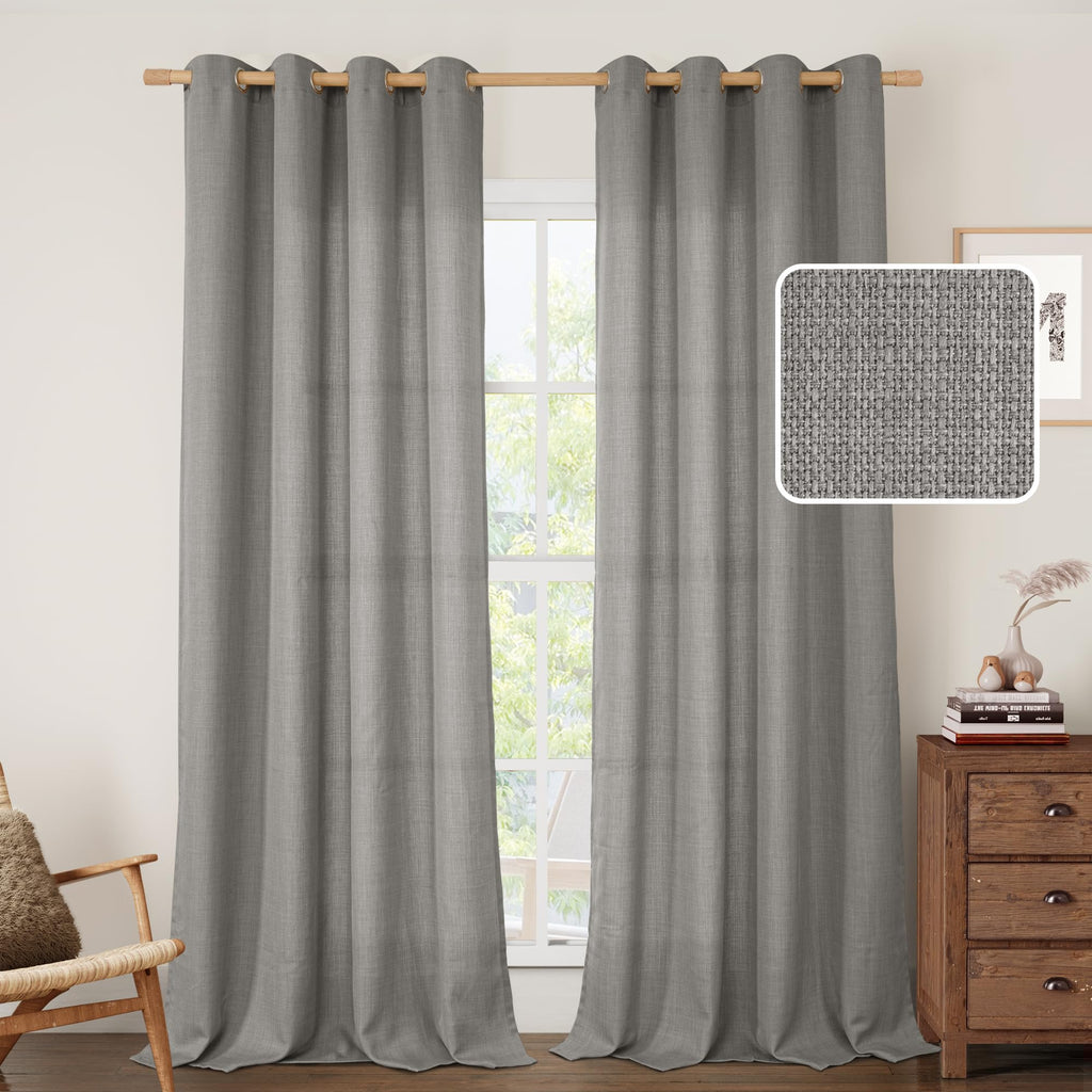 LAMIT Cream Ivory Linen Semi Sheer Curtains 84 inch Length for Bedroom