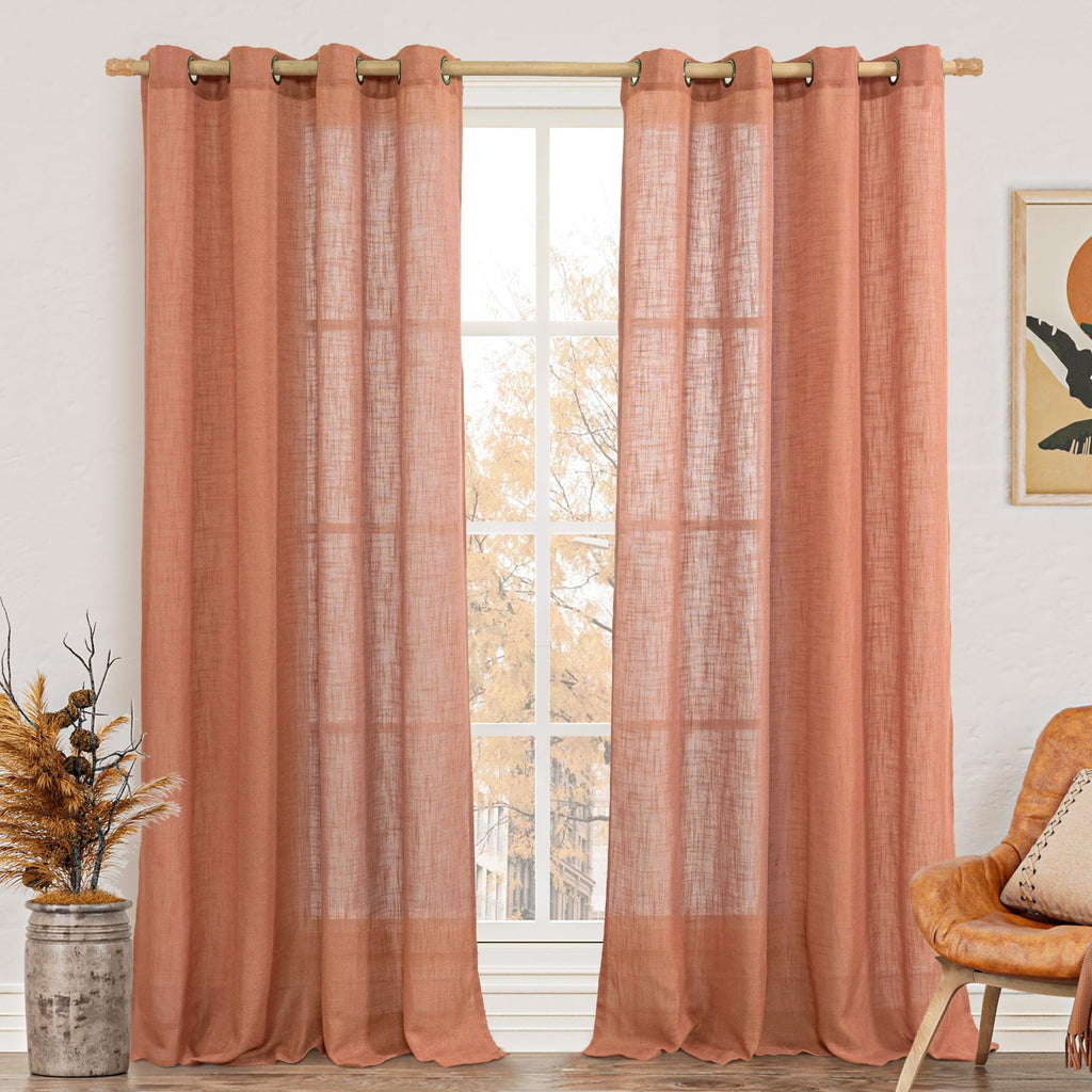 LAMIT Cream Ivory Linen Semi Sheer Curtains 84 inch Length for Bedroom
