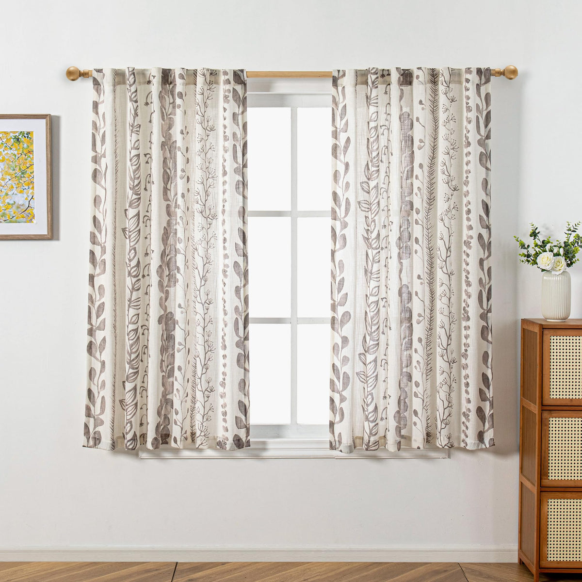 MEETSKY Sage Green Curtains 72 Inches Long 2 Panels Boho Curtains for Living Room Light Filtering Patterned Drapes for Bedroom Linen Style Back Tab Leaf Print Window Treatment, 50” Wide Each Panel