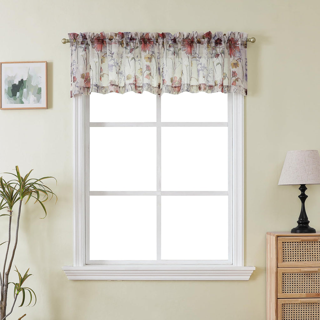 OWENIE Crushed Sheer Curtains 84 Inch Length 2 Panels Set, Sheer Floral Curtains Printed Drapes on Sheers for Living Room, Rod Pocket Light Filtering Window Sheers (2 Panels, 42" x 84")