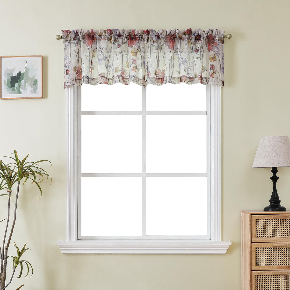OWENIE Crushed Sheer Curtains 84 Inch Length 2 Panels Set, Sheer Floral Curtains Printed Drapes on Sheers for Living Room, Rod Pocket Light Filtering Window Sheers (2 Panels, 42" x 84")