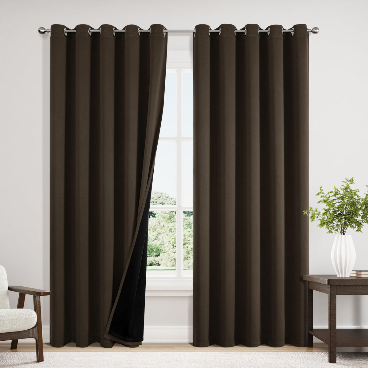 ChrisDowa 100% Blackout Curtains for Bedroom 63 Inch Long with Black Liner