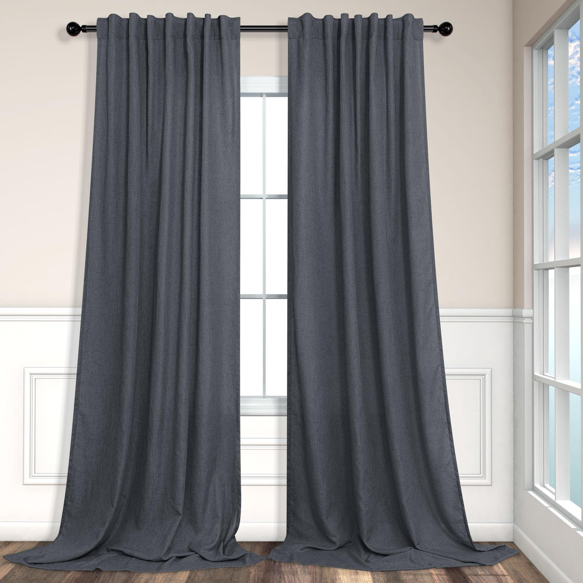 Natural Linen Back Tab Curtains 84 Inch Length for Living Room 2 Panel Pocket Drape Light Filtering Semi Sheer Neutral Country Rustic Farmhouse Boho Curtain Bedroom Muslin Look Ivory Cream Colored