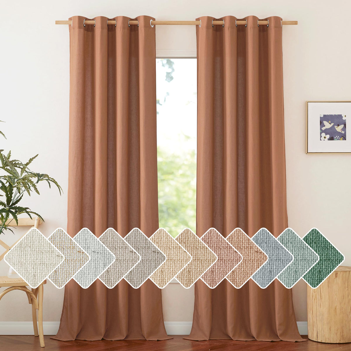 NICETOWN Natural Linen Curtains 84 inch Long 2 Panels Set, Grommet Top Thick Linen Burlap Semi Sheer Vertical Drapes Privacy Assured with Light Filtering for Bedroom/Living Room, W55 x L84
