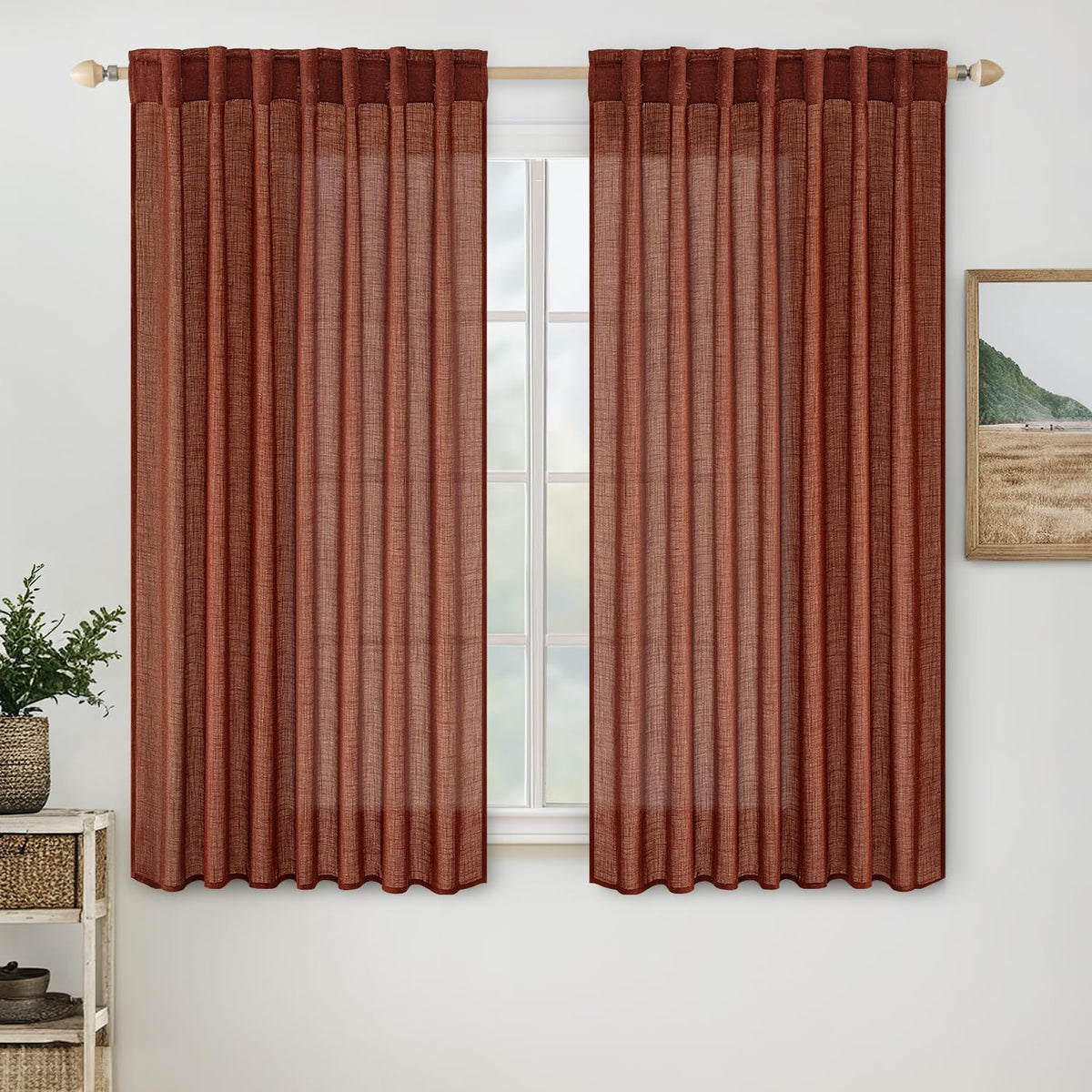 MIULEE Taupe Linen Curtains 52x84 Inch Length for Bedroom and Living Room