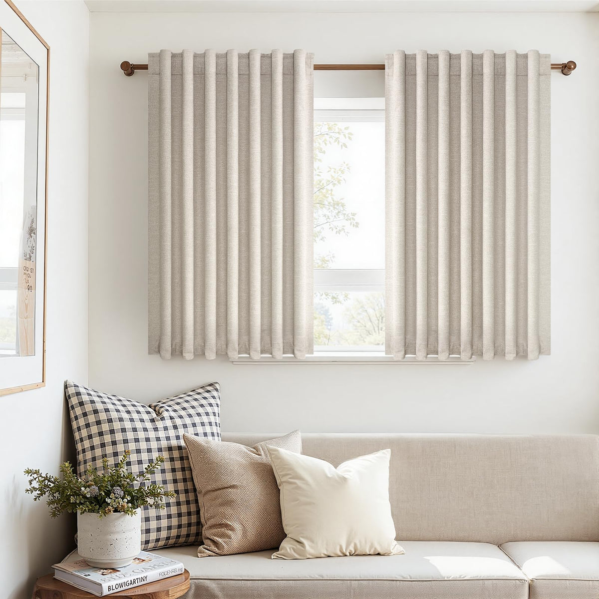 Topfinel Linen Blackout Curtains 96 Inch Long, Boho Farmhouse Ivory Birch Viral Drapes Pinch Pleated Curtains with Hooks for Living Room, Neutral 8 FT Back Tab Bedroom Curtains 52" X 96" 2 Panels