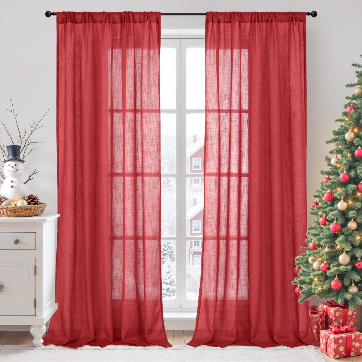 BGment Tan Linen Curtains 84 Inch Length 2 Panels Burlap Semi Sheer Drapes