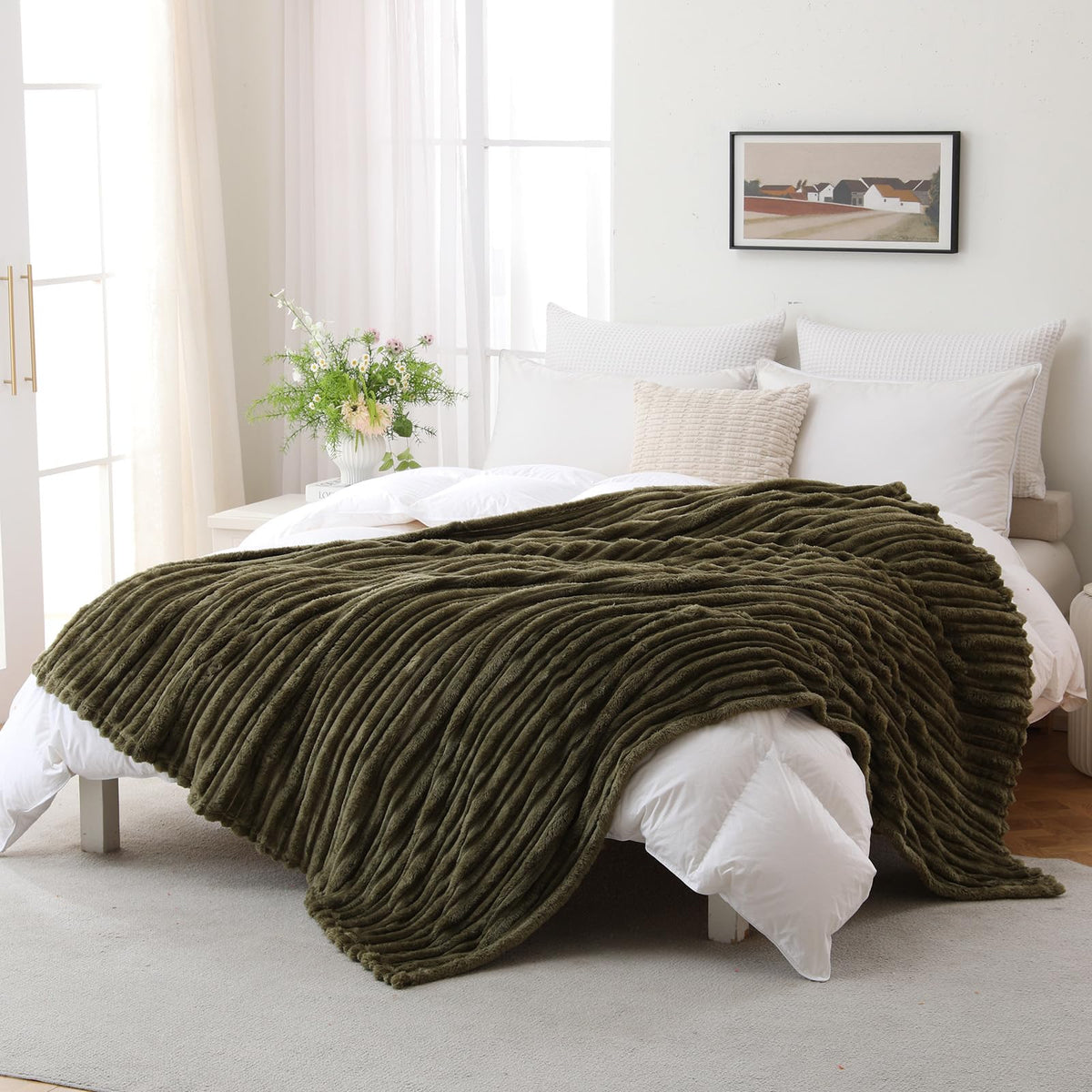 Puncuntex Burnt Orange Soft Throw Blanket 50"×60" for Couch Cozy 3D Striped