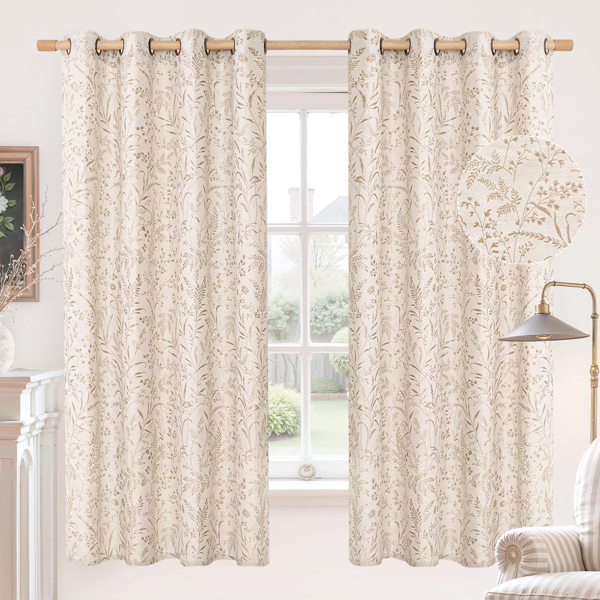 BGment Green Leaf Linen Curtains for Living Room 84 Inch Length 2 Panels