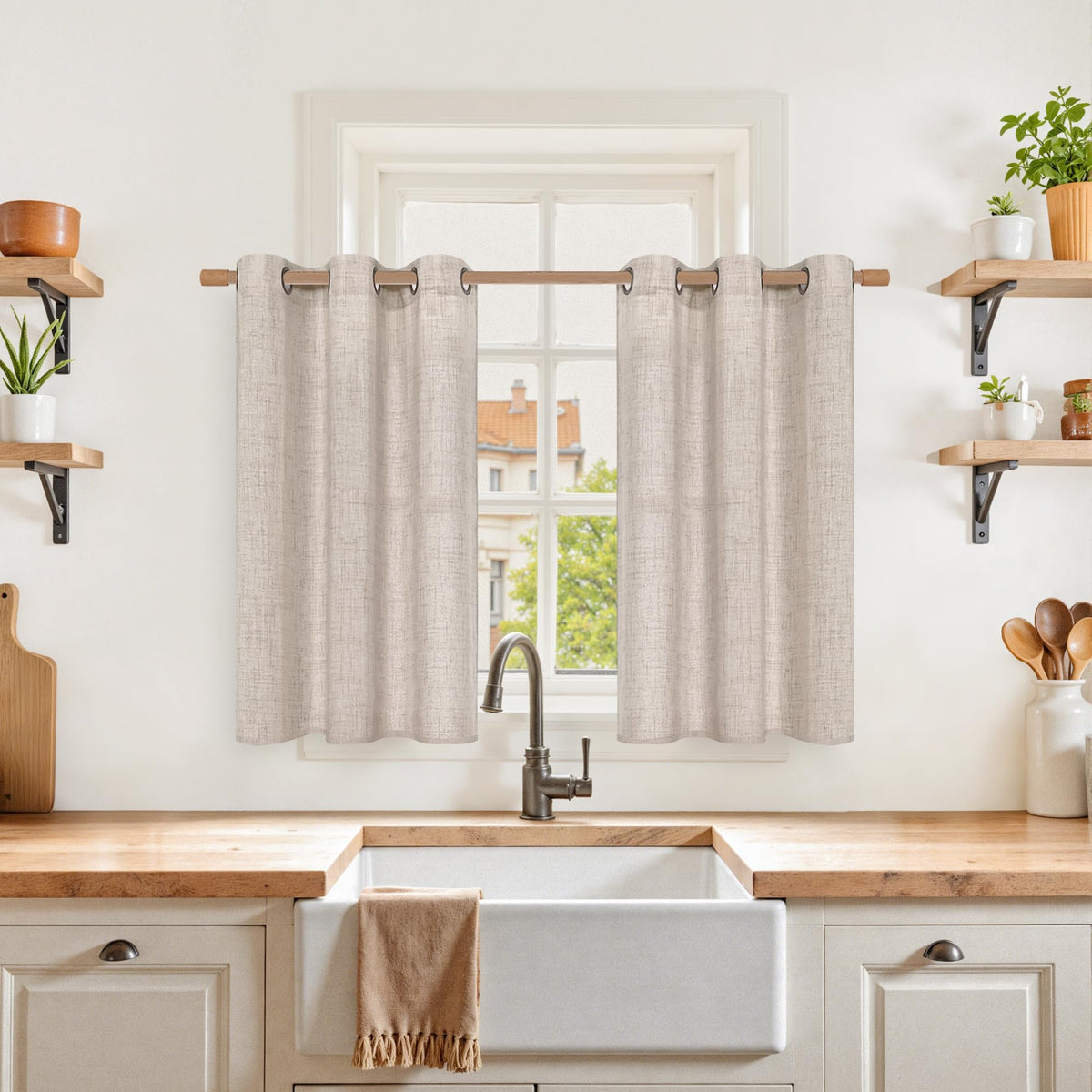 YoungsTex Linen Semi Sheer Curtains 63 Inch Length, Light Filtering Drapes