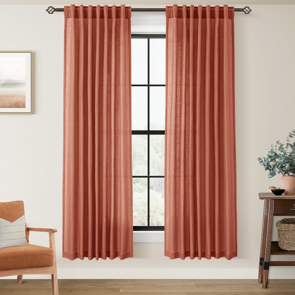 96 inch Long Linen Curtains 2 Panels for Living Room Back Tab Cream Ivory Light Filtering Semi Sheer Curtain 96 inches Long Boho Farmhouse Rustic Linen Drapes Floor to Ceiling Length 8 FT