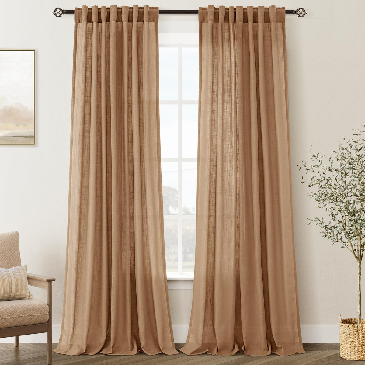 96 inch Long Linen Curtains 2 Panels for Living Room Back Tab Cream Ivory Light Filtering Semi Sheer Curtain 96 inches Long Boho Farmhouse Rustic Linen Drapes Floor to Ceiling Length 8 FT