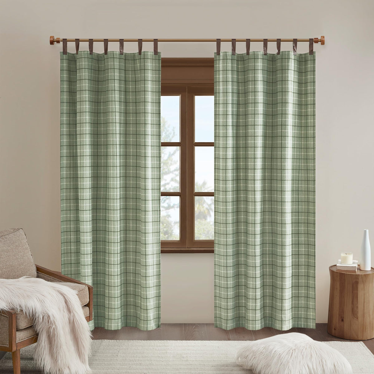 Madison Park Plaid Window Curtain Thermal Insulated, 1 Panel, 50x95 Brown