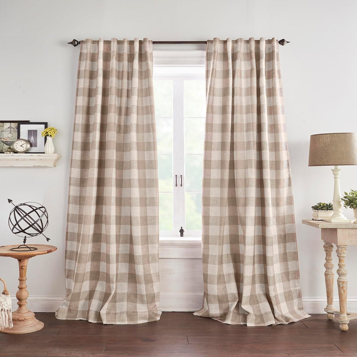 Grainger Buffalo Check Blackout Window Curtain, Linen - 52" W x 84" L
