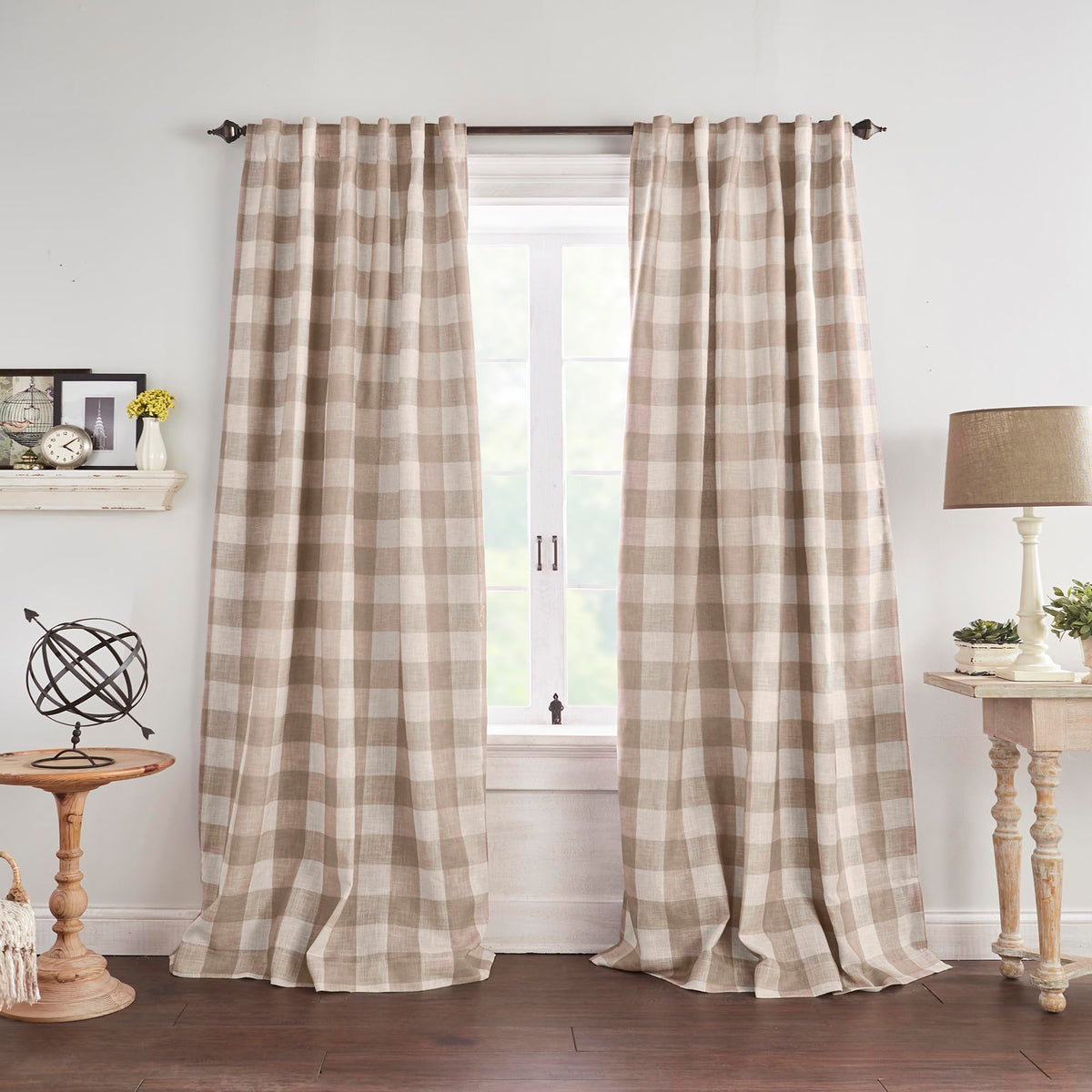Grainger Buffalo Check Blackout Window Curtain, Linen - 52" W x 84" L