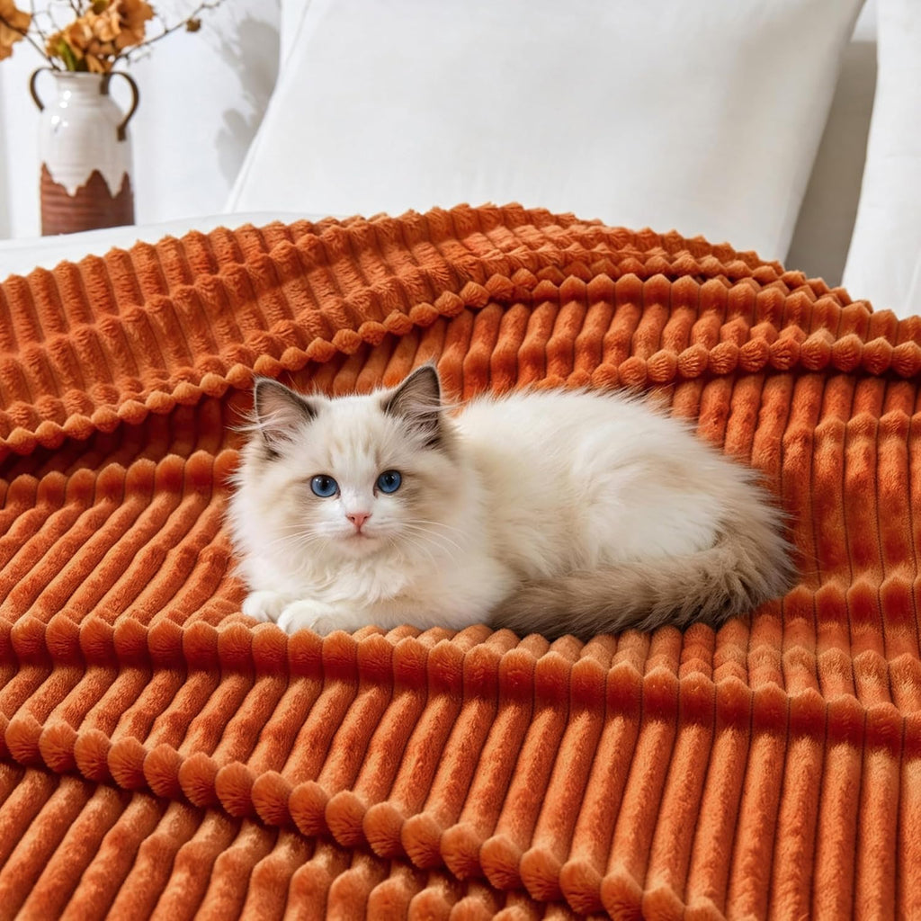Bnuitland Burnt Orange Throw Blanket for Couch Bed, Soft Fleece Home Decor
