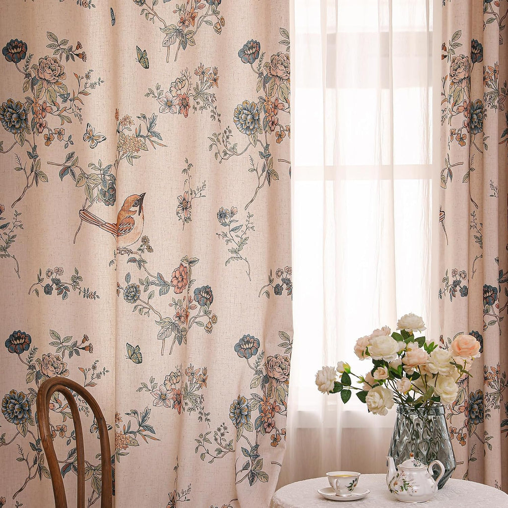 ISAENNE Designer French Linen Printed Curtains,2 Panels,71"x53"-Cornucopi