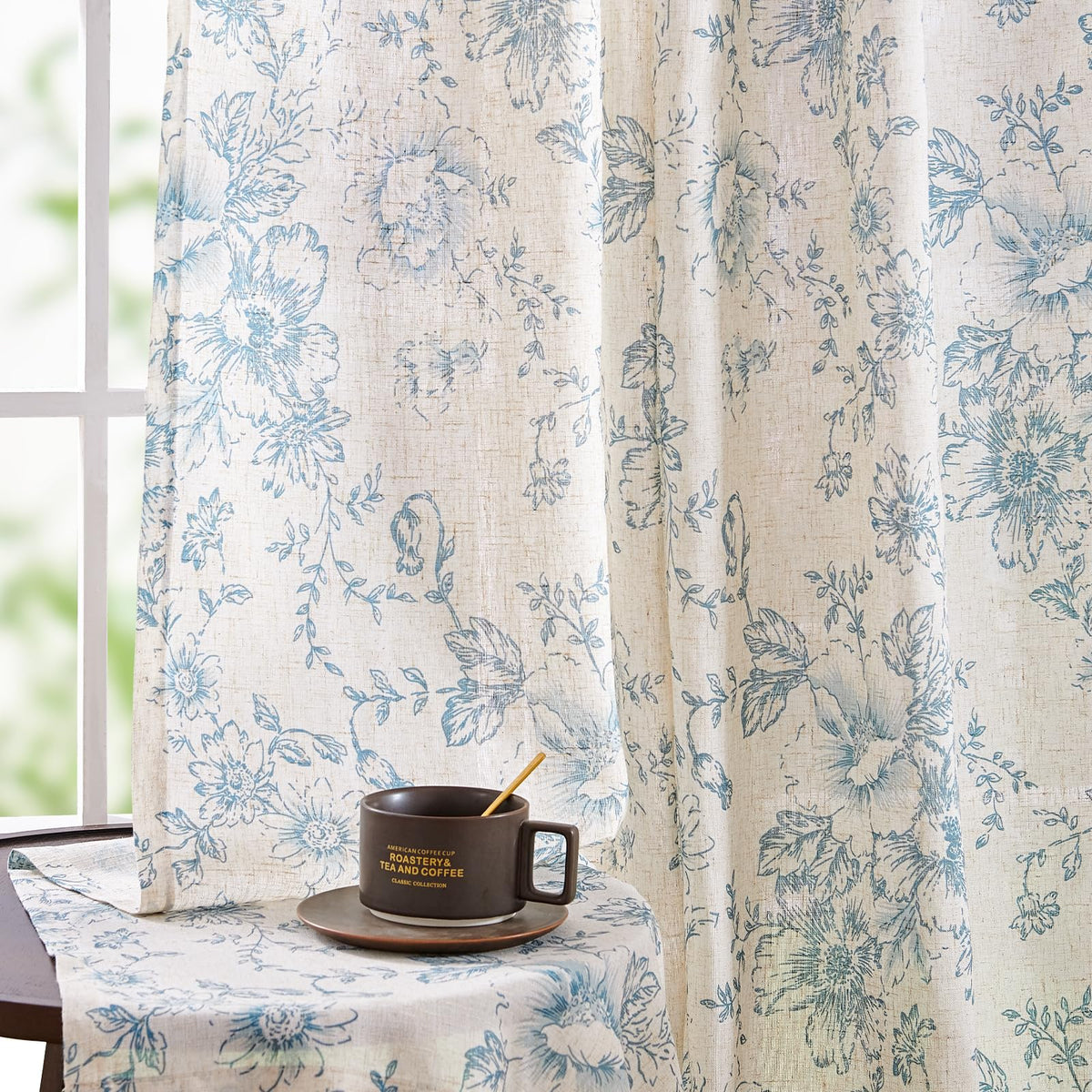 jinchan Vintage Floral Linen Curtains 84 Long for Living Room 2 Panels
