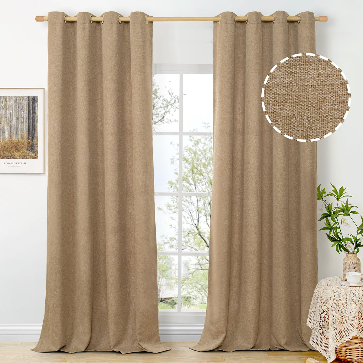 BGment Oatmeal Linen Curtains for Living Room 95 Inch Length 2 Panels Set, Privacy Drapes Light Filtering with Grommet for Farmhouse Bedroom No See Through, Each 52 Inch Wide