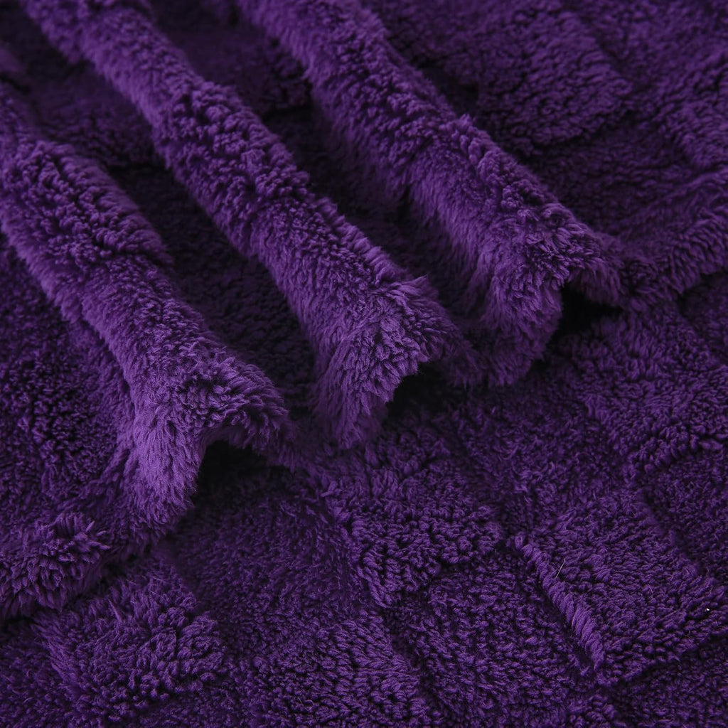 Deep Purple Fleece Throw Blanket 50”×60”Checkered Design for Couch