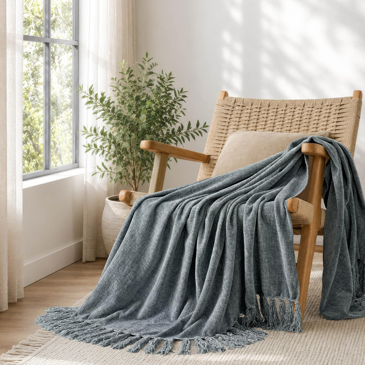 EverGrace Plaid Chenille Fall Throw Blanket, 50"x60", Harvest Orange Plaid