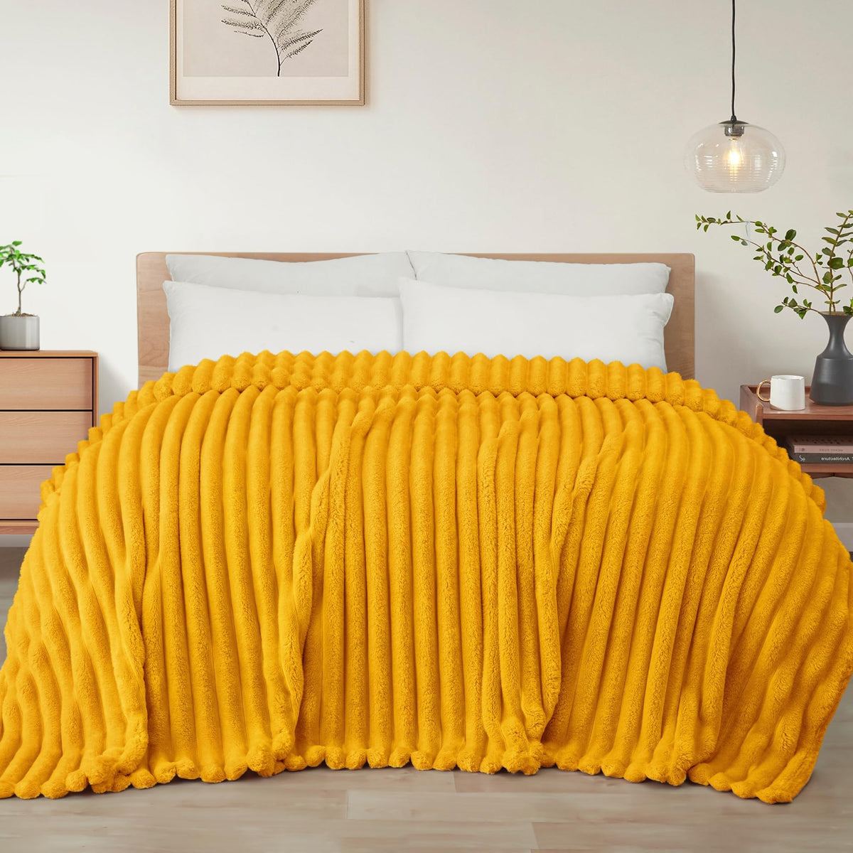 Exclusivo Mezcla Striped Fleece Throw Blanket for Couch, Sofa, Bed, 50"x60"