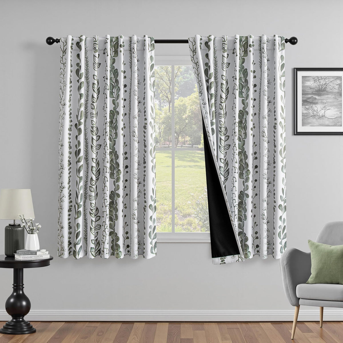 MEETSKY Sage Green Curtains 72 Inches Long 2 Panels Boho Curtains for Living Room Light Filtering Patterned Drapes for Bedroom Linen Style Back Tab Leaf Print Window Treatment, 50” Wide Each Panel