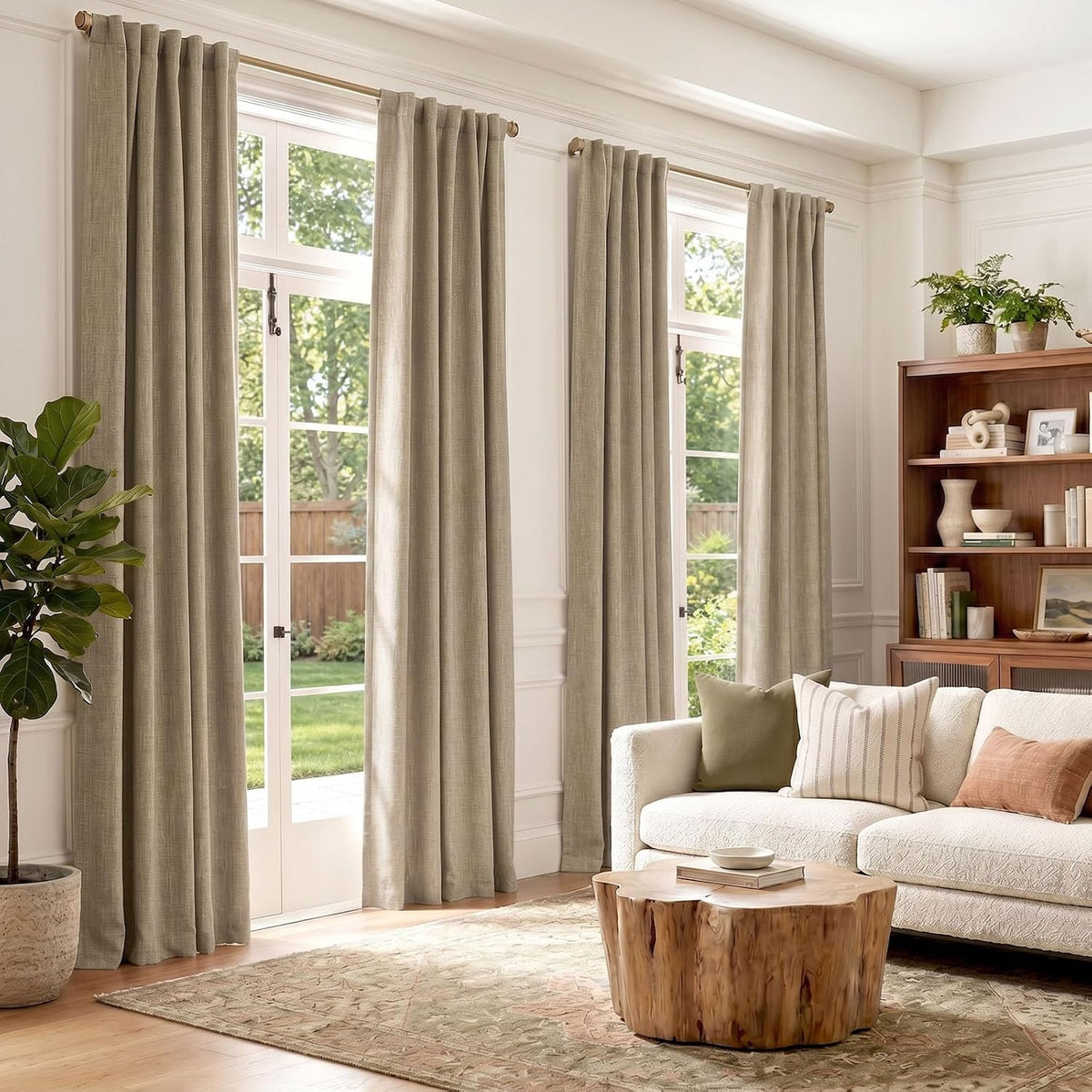 jinchan Burlap Look Curtains Blackout Curtains for Bedroom Lined Linen Textured Look Drapes for Living Room 84 Inches Long French Country Farmhouse Window 2 Panels Tan Drapes
