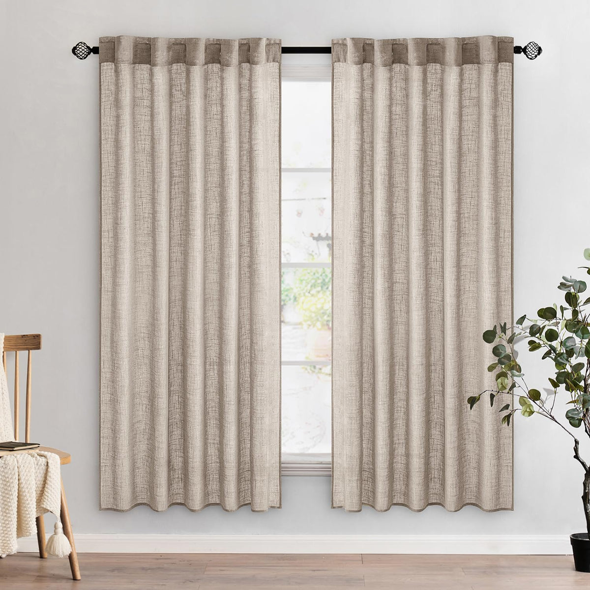 MIULEE Taupe Linen Curtains 52x84 Inch Length for Bedroom and Living Room