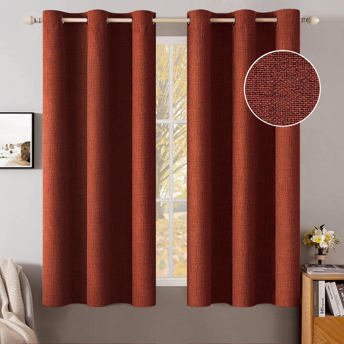 MIULEE 100% Blackout Linen Curtains for Bedroom 52x84 Inches Natural Beige