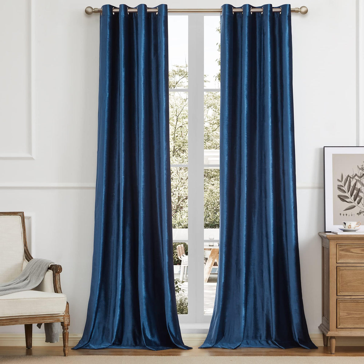 BULBUL Velvet Gold Grommet Blackout Curtains 84 inch Length for Living Room
