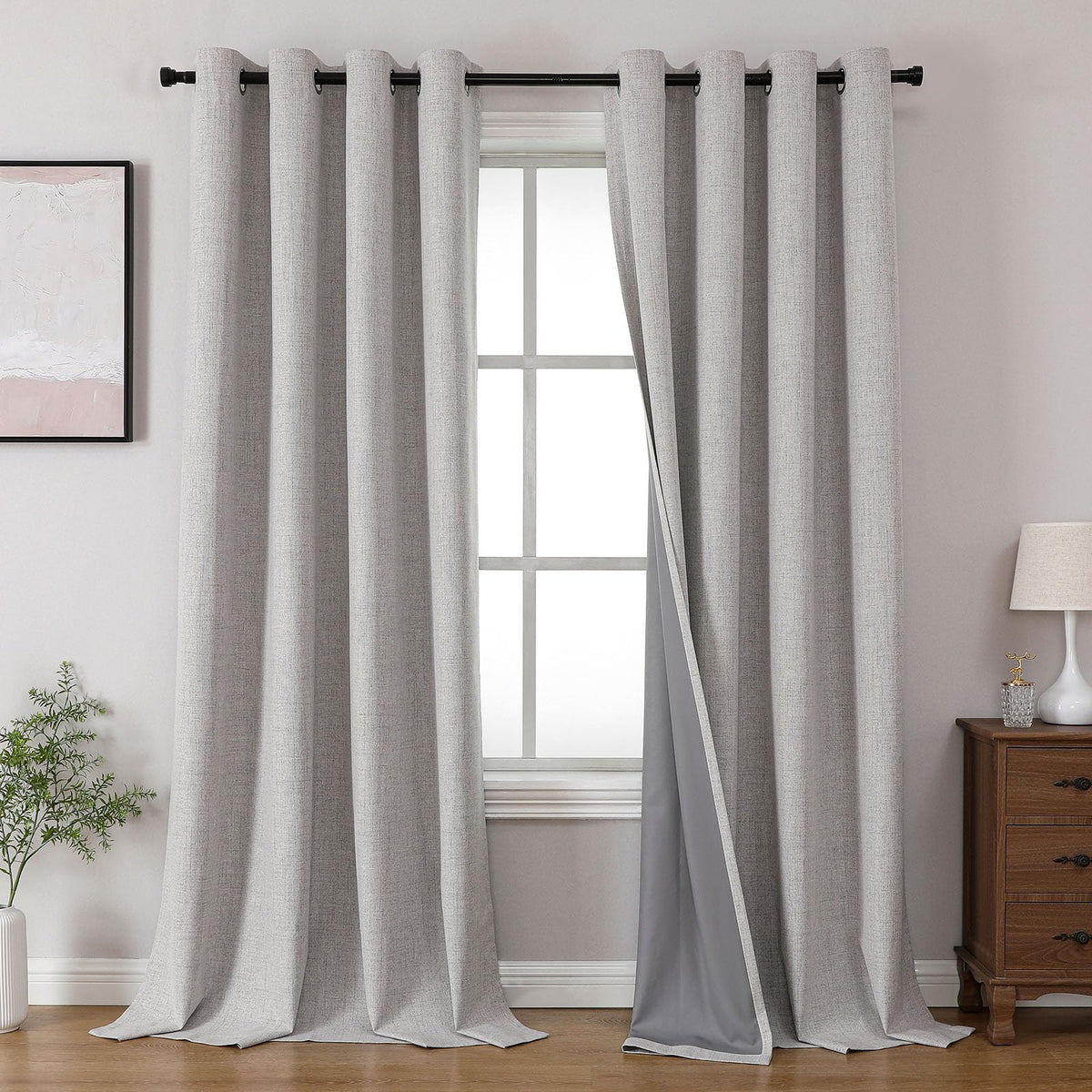Joydeco Blackout Curtains 84 Inch Long, Linen Black Out Curtains for Bedroom 2 Panels with Grommet, Thermal Insulated, Noise Reducing Room Darkening Drapes Privacy Protection for Living Room Window