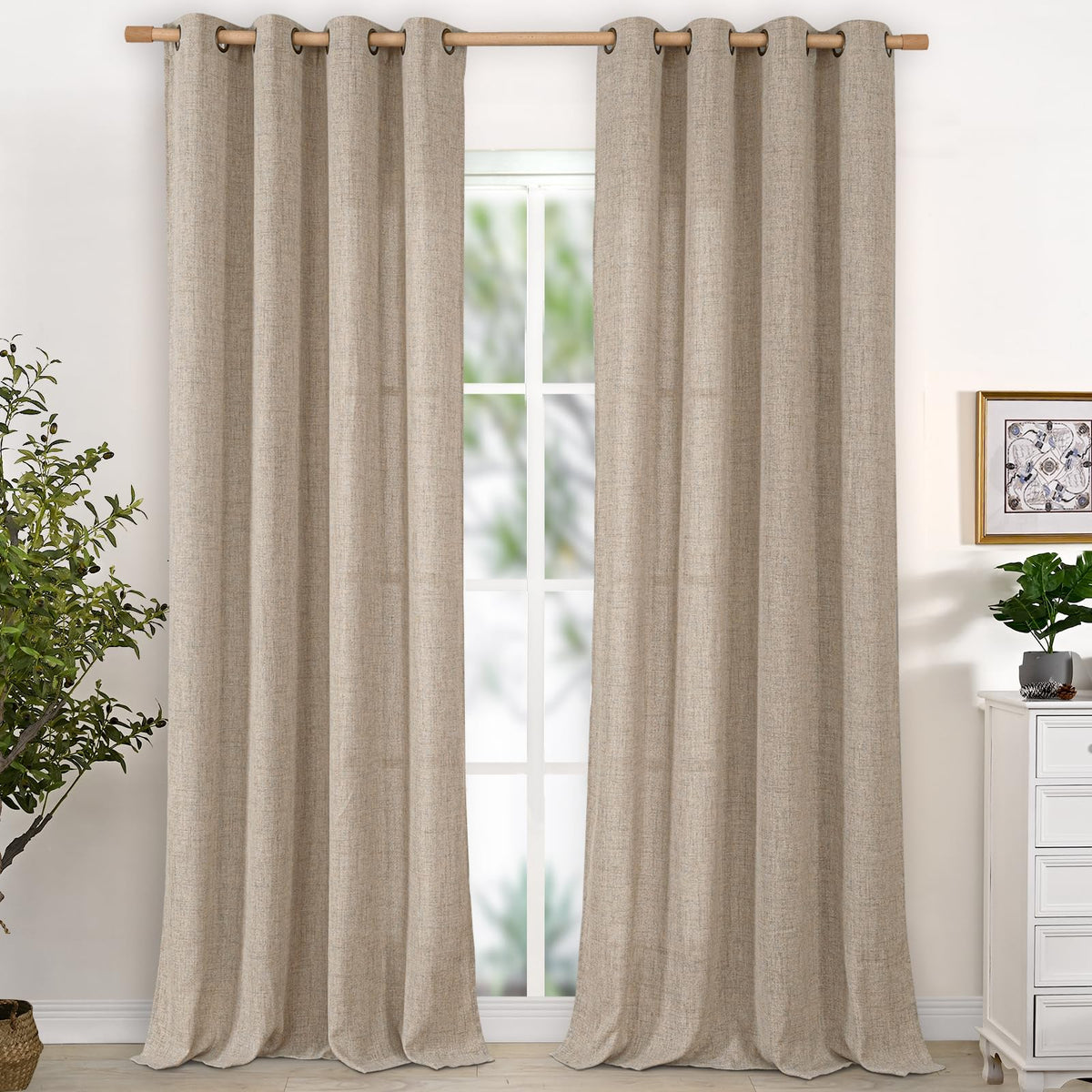 YoungsTex Linen Semi Sheer Curtains 63 Inch Length, Light Filtering Drapes