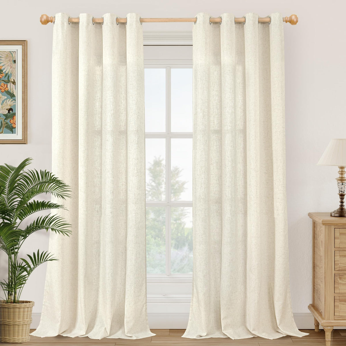 YoungsTex Linen Semi Sheer Curtains 63 Inch Length, Light Filtering Drapes