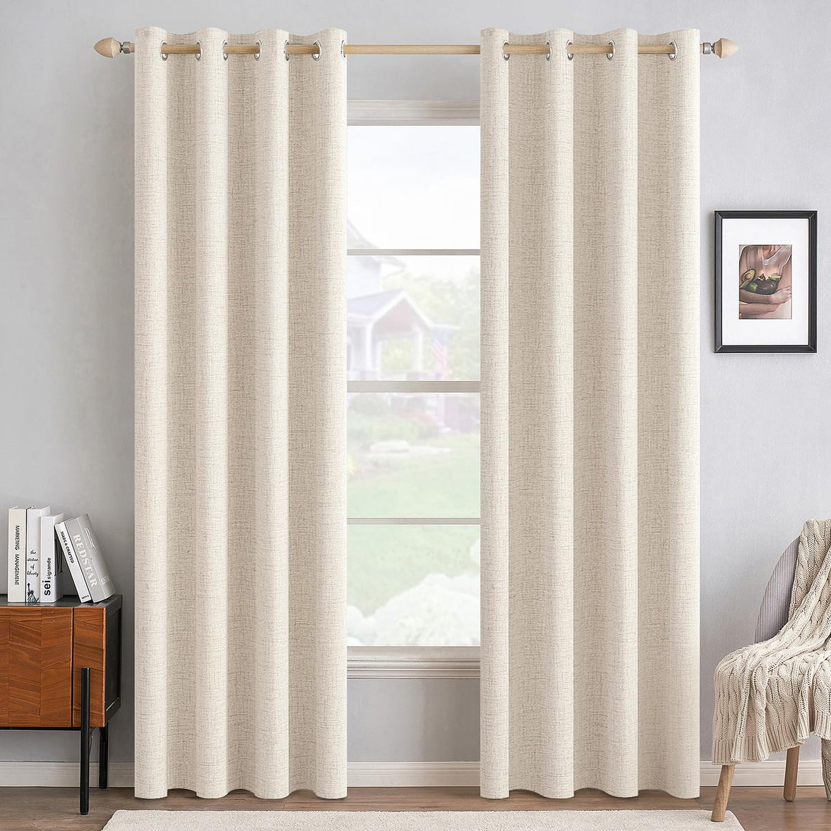 MIULEE 100% Blackout Linen Curtains for Bedroom 52x84 Inches Dusty Blue
