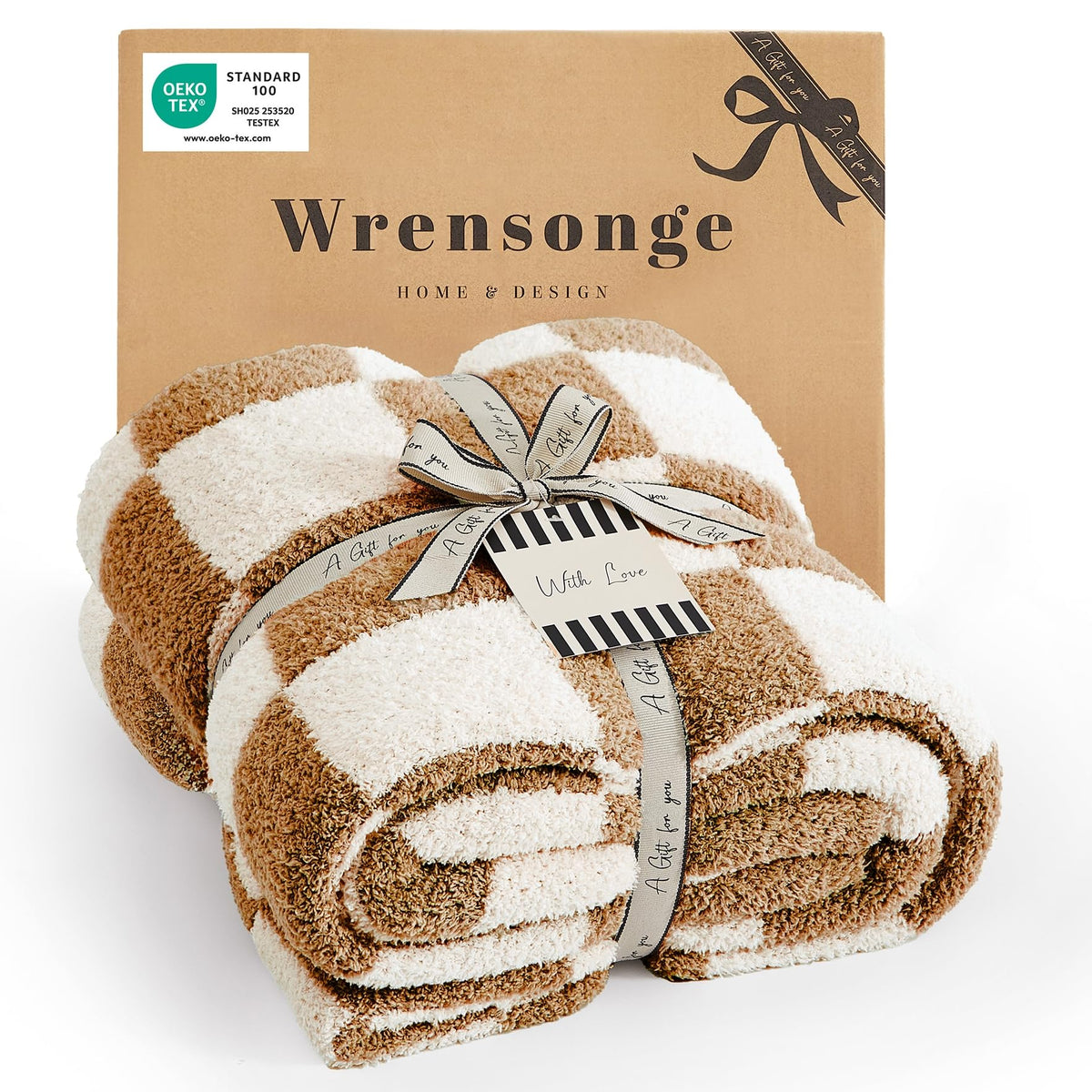 WRENSONGE Soft Checkered Throw Blanket for Couch-Cozy Warm Knitted Blankets