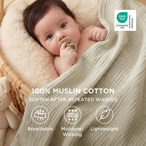 Bedsure 100% Cotton Muslin Blankets for Adults, Large Throw, Linen Beige