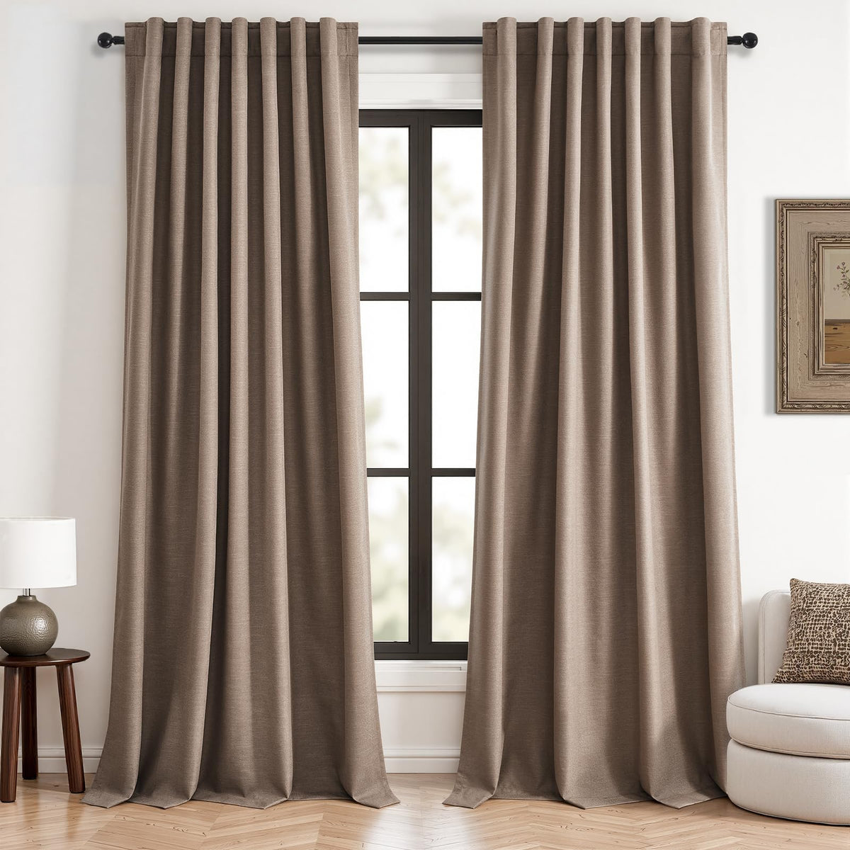 Topfinel Linen Blackout Curtains 96 Inch Long, Boho Farmhouse Ivory Birch Viral Drapes Pinch Pleated Curtains with Hooks for Living Room, Neutral 8 FT Back Tab Bedroom Curtains 52" X 96" 2 Panels