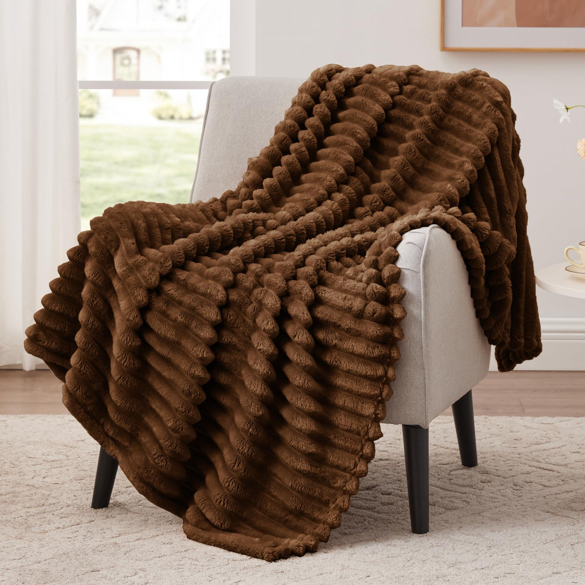 EXQ Home Stripe Jacquard Throw Blanket Light Purple for Couch Gentle Soft