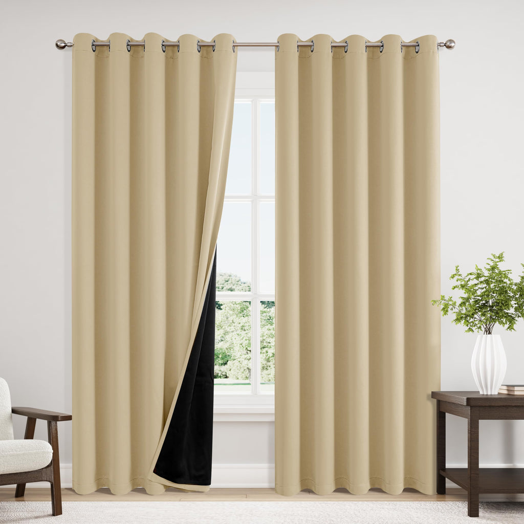 ChrisDowa 100% Blackout Curtains for Bedroom 63 Inch Long with Black Liner
