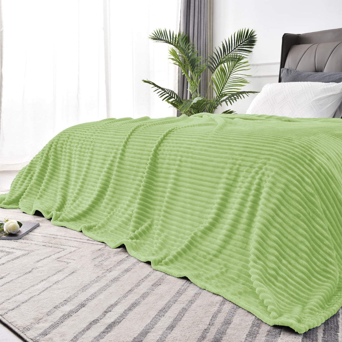BEDELITE 3D Ribbed Jacquard Pink Fleece Throw Blanket for Couch, 50x60 Inch