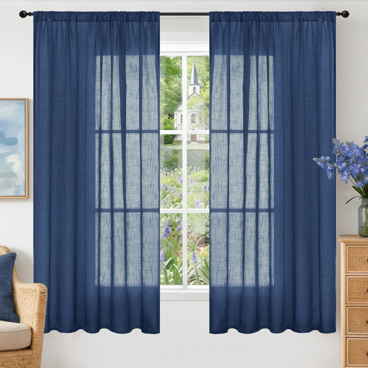 BGment Tan Linen Curtains 84 Inch Length 2 Panels Burlap Semi Sheer Drapes