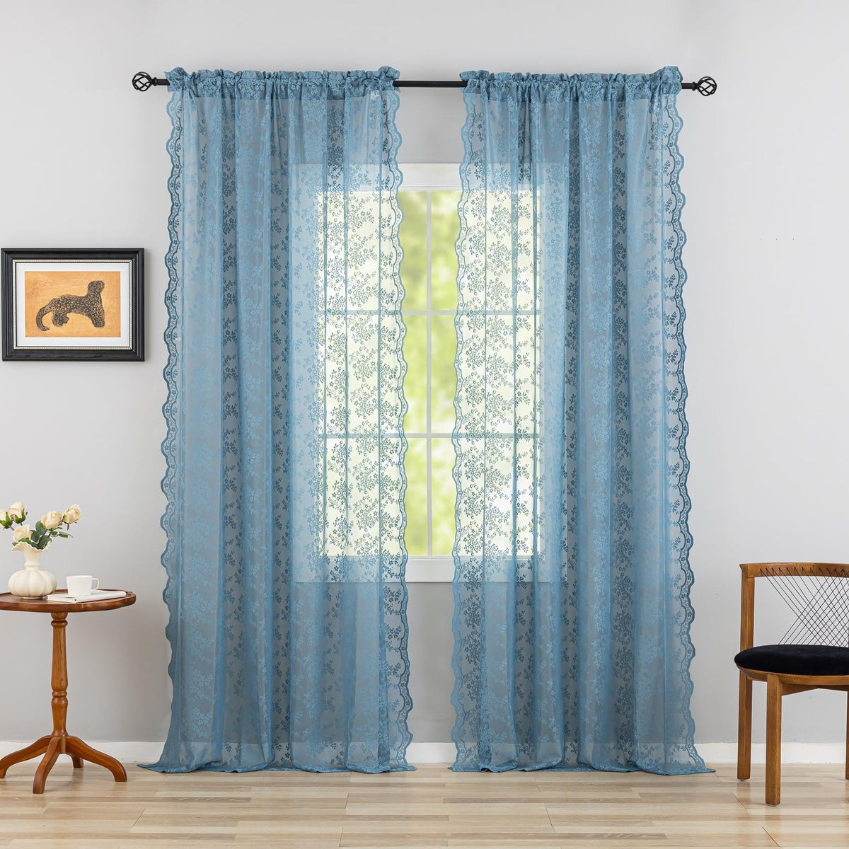 YJ YANJUN Vintage Lace Curtains 84 Inches Long-Victorian Floral Pattern Ivory Sheer Curtain Panels for Living Room Bedroom French Door, Light Filtering Drapes, 2 Panels 52W x 84L Cream