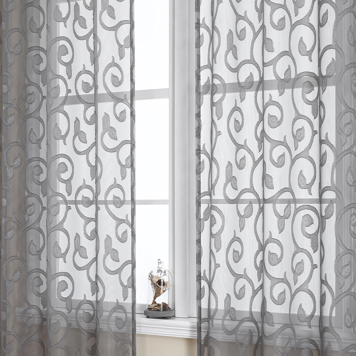 OWENIE Furman Ivory Sheer Curtains 84 inches Long for Bedroom Living Room 2 Panels Set, Jacquard Clip Light Filtering Semi Sheer Curtain Rod Pocket Window Drapes, 2 Pcs Each 40 W 84 L