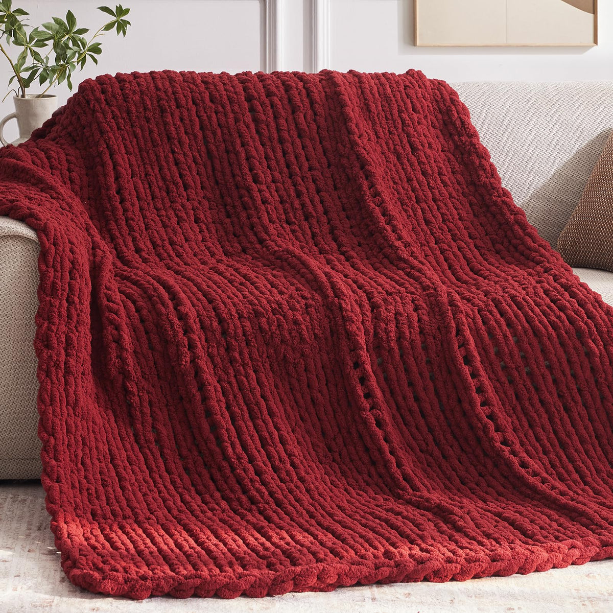 Negwoo Chunky Knit Throw Blanket, Knitted Throw Chenille Yarn, 50"*60"