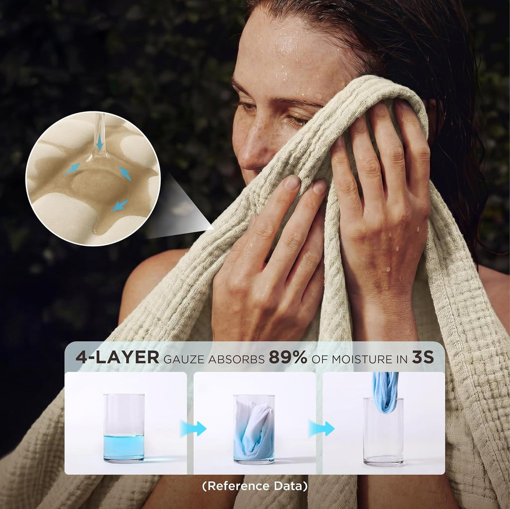 Bedsure 100% Cotton Muslin Blankets for Adults, Large Throw, Linen Beige