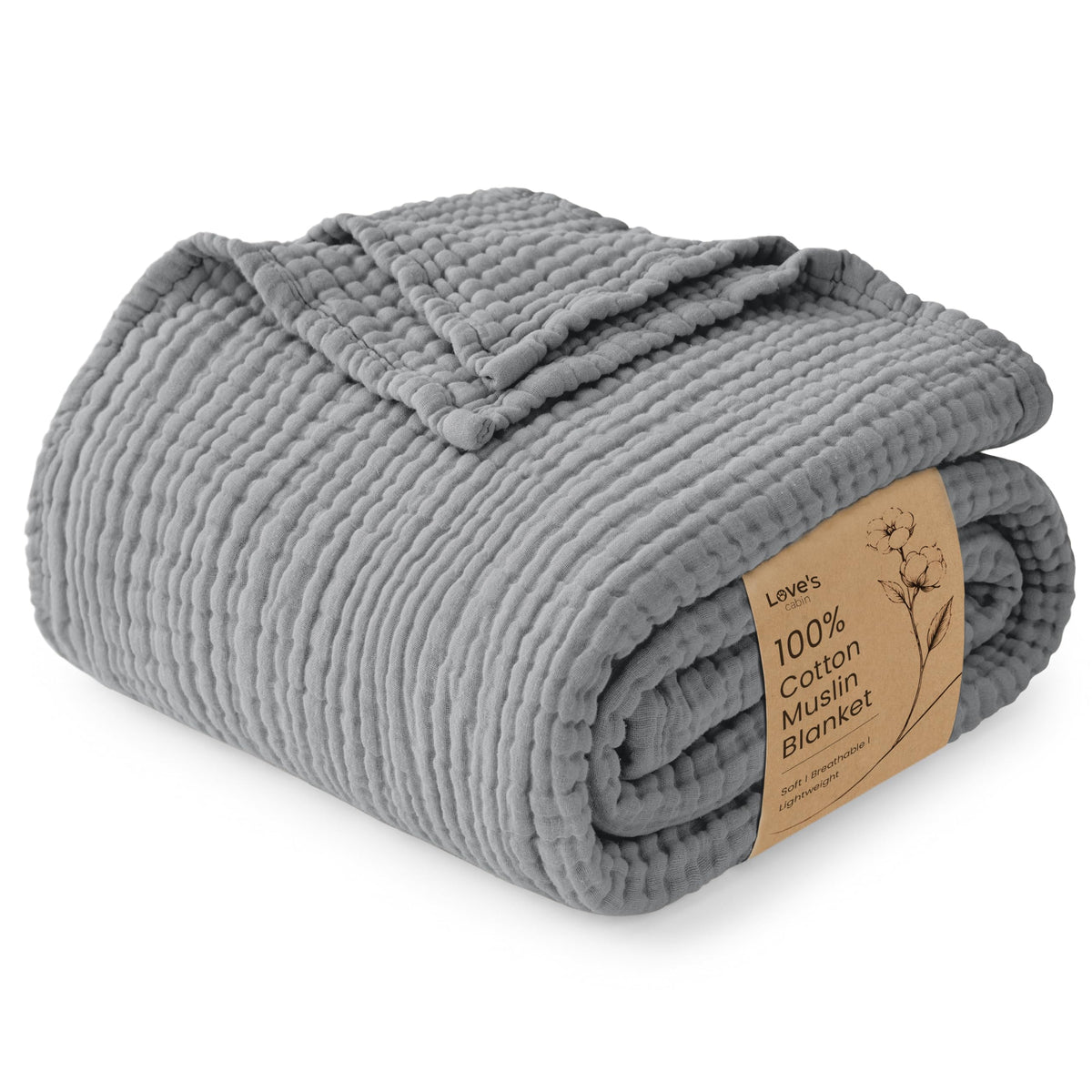Love's cabin 100% Cotton Muslin Blanket, 6 Layer Lightweight Breathable Gauze Throw Blanket 50 x 60 Inches, Soft All Season Blanket for Couch, Bed, Sofa, Beige