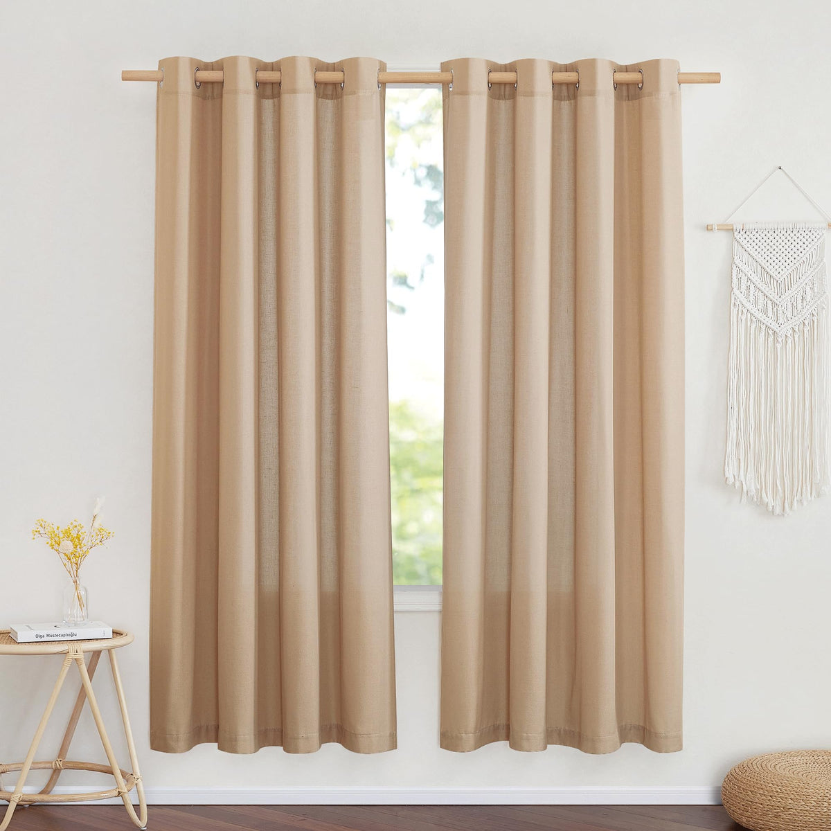 NICETOWN Natural Linen Curtains 84 inch Long 2 Panels Set, Grommet Top Thick Linen Burlap Semi Sheer Vertical Drapes Privacy Assured with Light Filtering for Bedroom/Living Room, W55 x L84