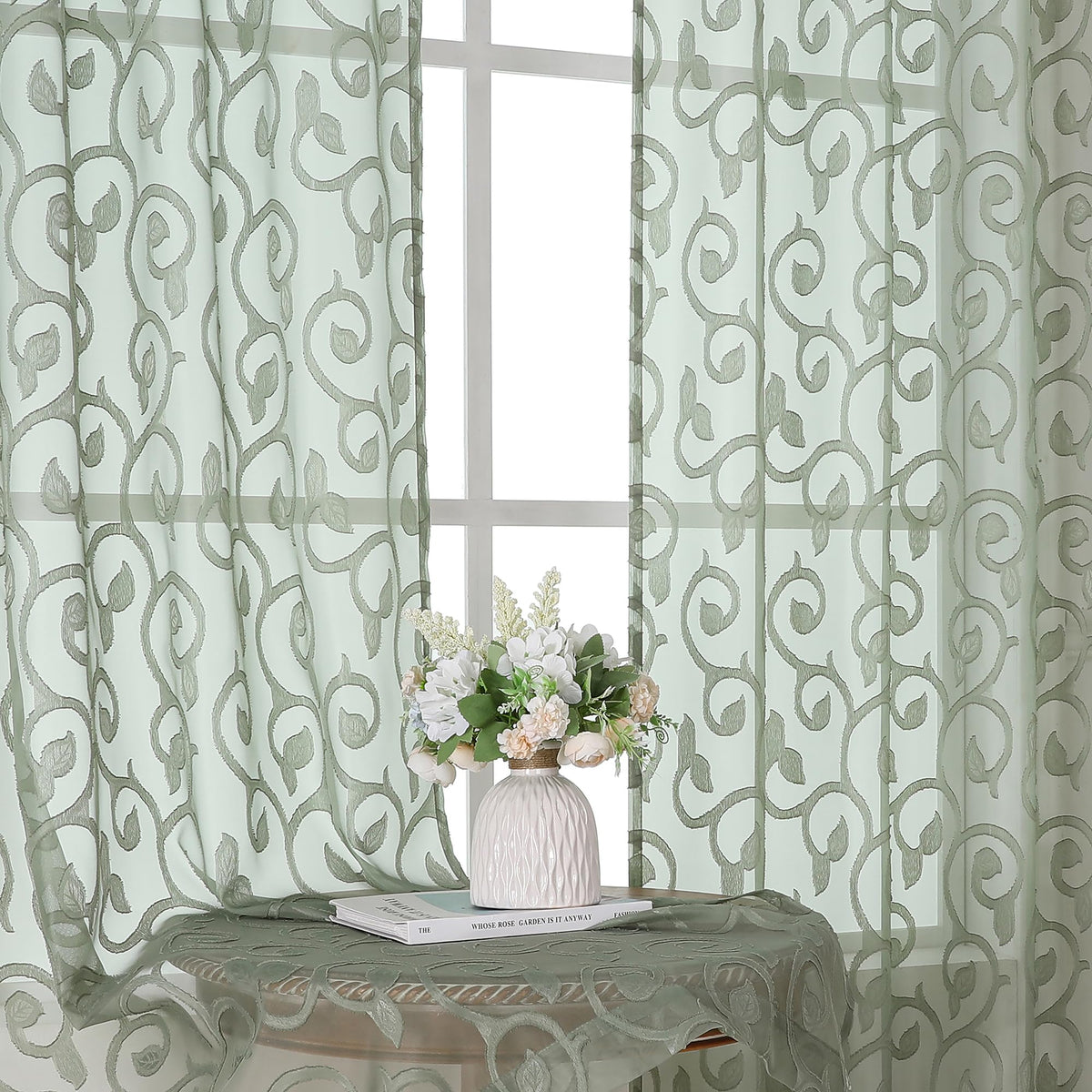 OWENIE Furman Ivory Sheer Curtains 84 inches Long for Bedroom Living Room 2 Panels Set, Jacquard Clip Light Filtering Semi Sheer Curtain Rod Pocket Window Drapes, 2 Pcs Each 40 W 84 L